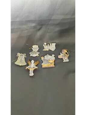 Set Of 6 Frosted Gold-Accented Christmas Ornaments Featuring Angel Santa Bell Sn
